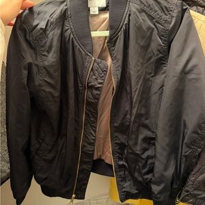 Black Bomber Jacket with Gold Zipper